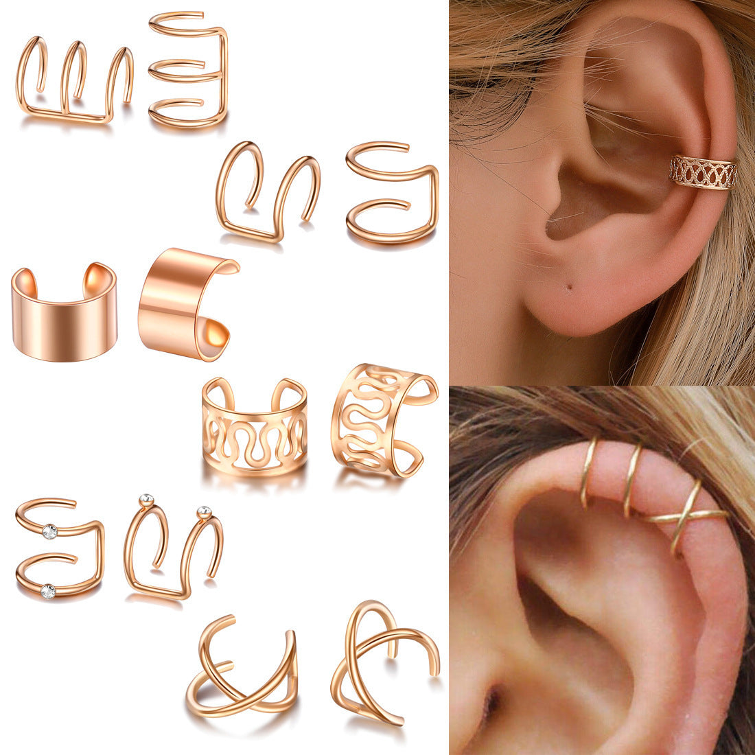 Simple Style U Shape Metal Plating Inlay Artificial Gemstones Women's Ear Clips