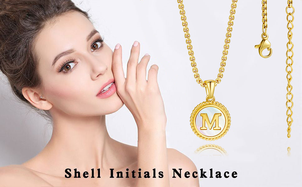 Fashion Letter Stainless Steel Inlay Shell Pendant Necklace 1 Piece