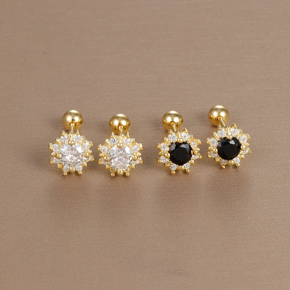 1 Pair Ig Style Simple Style Oval Flower Plating Inlay Copper Zircon Ear Studs