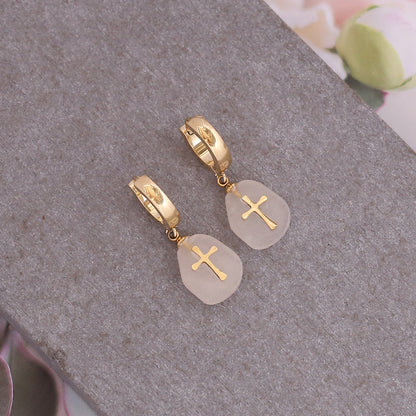 1 Piece Fashion Cross Plating Stainless Steel Natural Stone Earrings