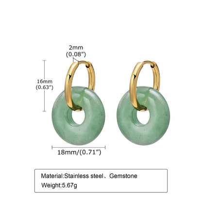 1 Pair Retro Round Stainless Steel Plating Natural Stone Earrings