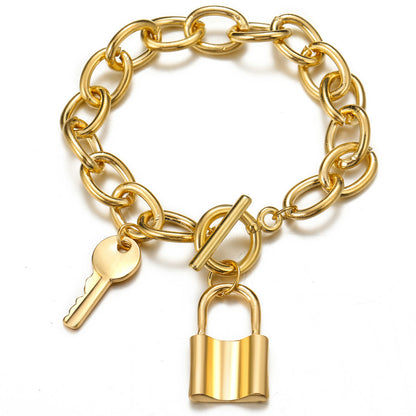 Punk Style Thick Chain Key Lock Pendant Alloy Anklet