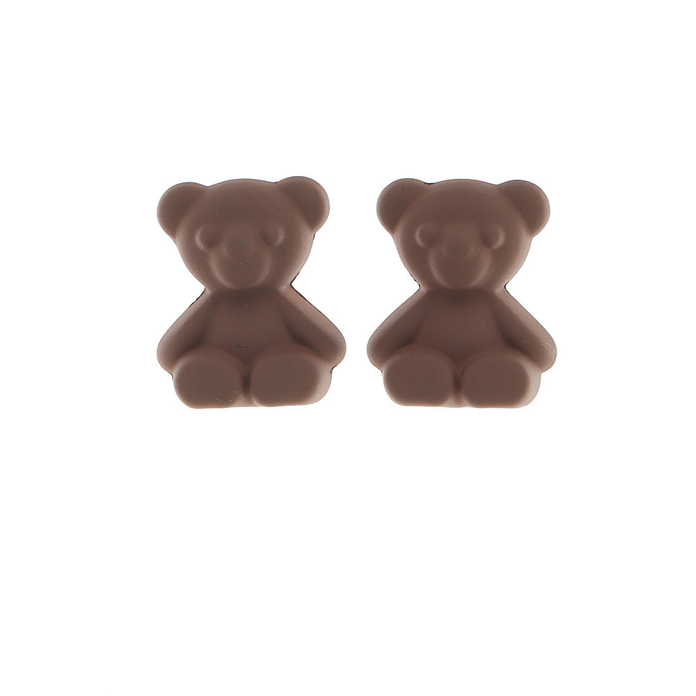 Ez3806 Nizhu New Ins Sweet Cool Teddy Bear Ear Studs Earrings Lovely Soft Cute Colorful Bear Earrings