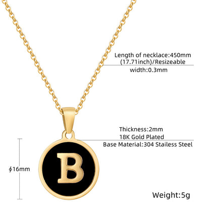 Fashion Round Letter Stainless Steel Gold Plated Shell Pendant Necklace