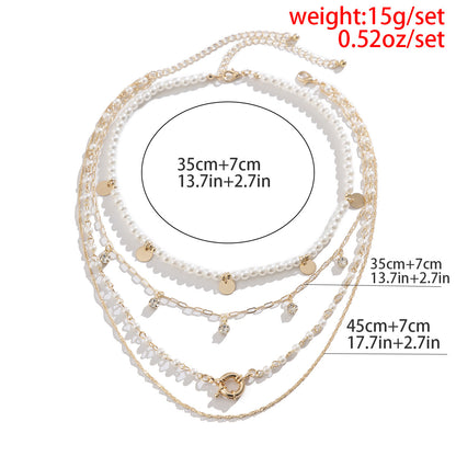 Vintage Style Geometric Round Letter Imitation Pearl Alloy Copper Plating Chain Women'S Double Layer Necklaces