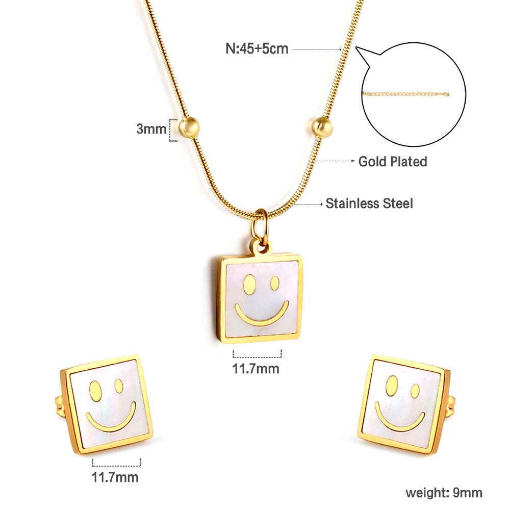 Ig Style Leaf Square Lock Stainless Steel Plating Inlay Shell Earrings Necklace