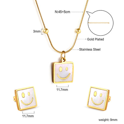 Ig Style Leaf Square Lock Stainless Steel Plating Inlay Shell Earrings Necklace