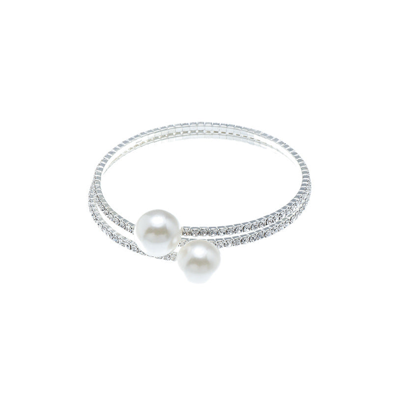 Fashion Rhinestone Pearl Multi-layer Winding Bracelet