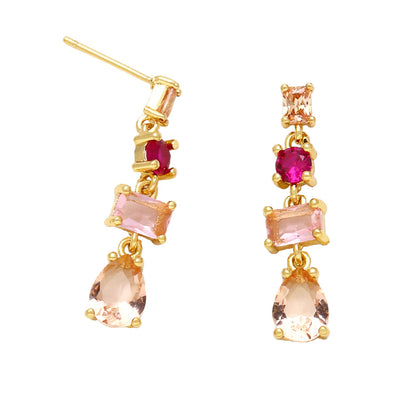 1 Pair Retro Geometric Copper Plating Inlay Zircon 18k Gold Plated Drop Earrings