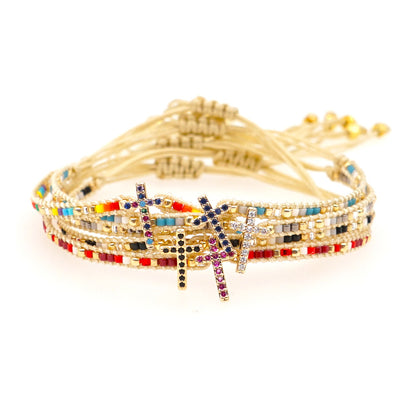 Gooddiy Wholesale Accessories Ethnic Style Diamond Cross Miyuki Beads Woven Bracelet