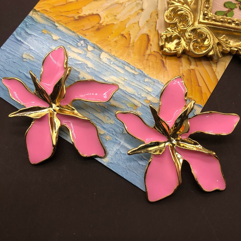 1 Pair Elegant Pastoral Streetwear Flower Enamel Plating Alloy Ear Studs