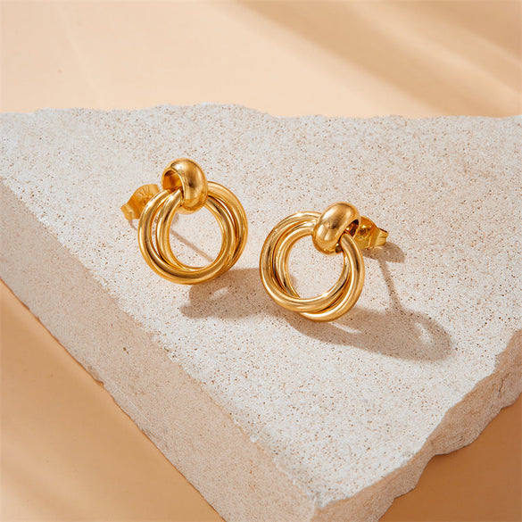 Fashion Round Geometric Stainless Steel Electroplating Stud Earrings