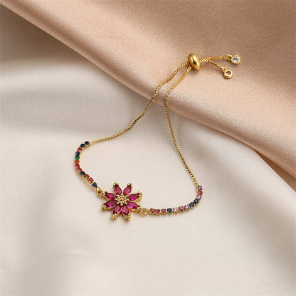 Cute Sweet Flower Copper Plating Inlay Zircon Bracelets