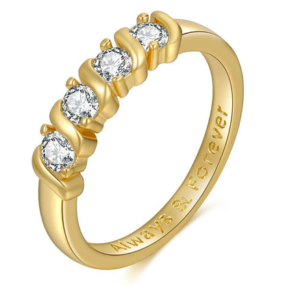 European And American Simple Style New Ring Zircon Ring Female Copper Plated 18k Gold Jewelry Spot