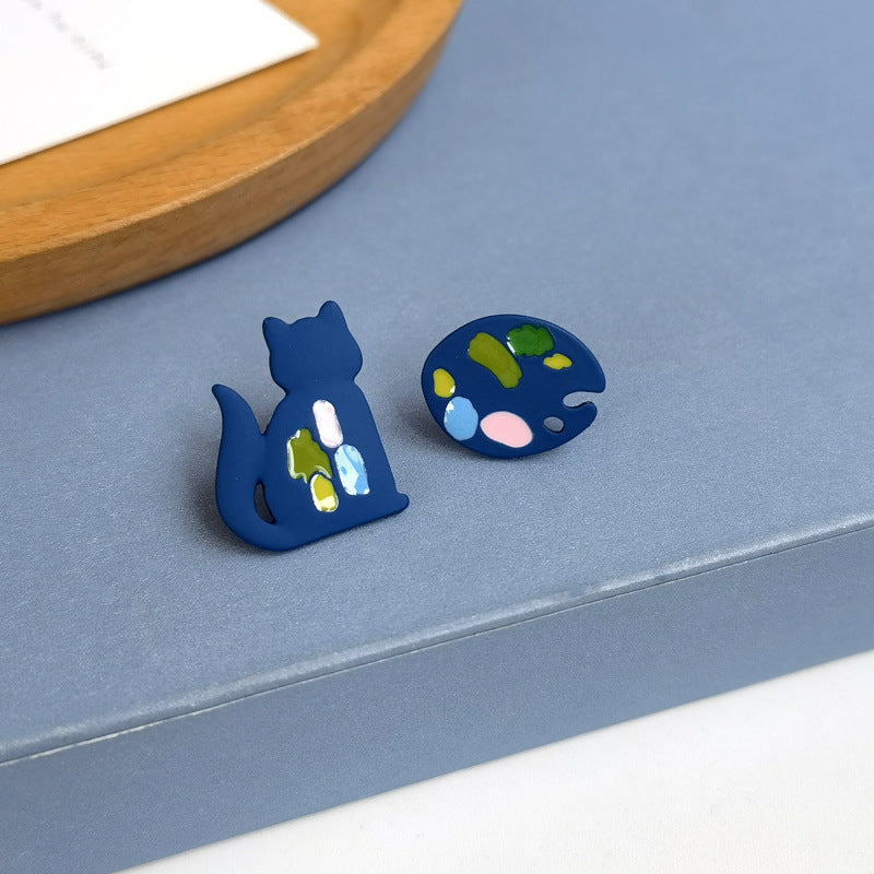 Cute Cat Alloy Spray Paint Enamel Ear Studs