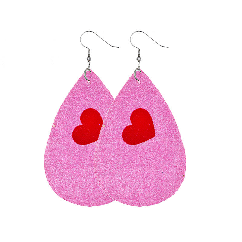 1 Pair Lady Streetwear Letter Heart Shape Pu Leather Drop Earrings