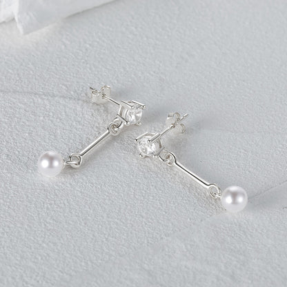 1 Pair Elegant Geometric Pearl Sterling Silver Drop Earrings