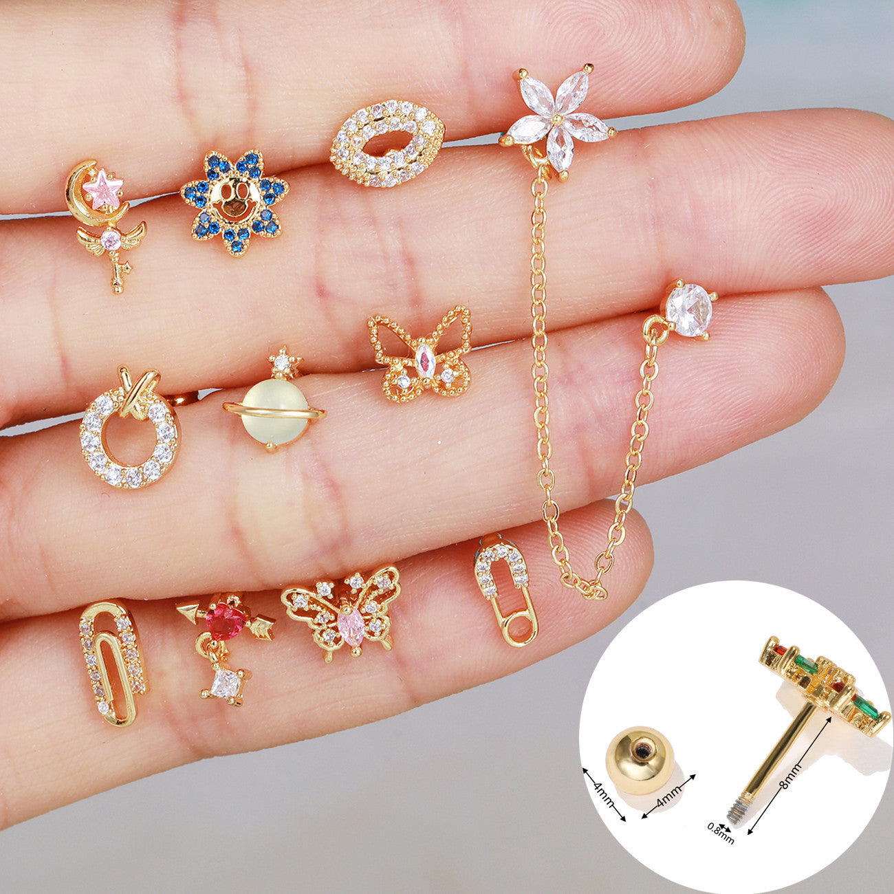 Fashion Geometric Brass Plating Zircon Ear Studs 1 Piece