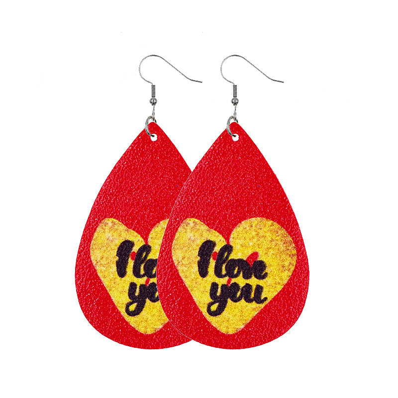 1 Pair Lady Streetwear Letter Heart Shape Pu Leather Drop Earrings