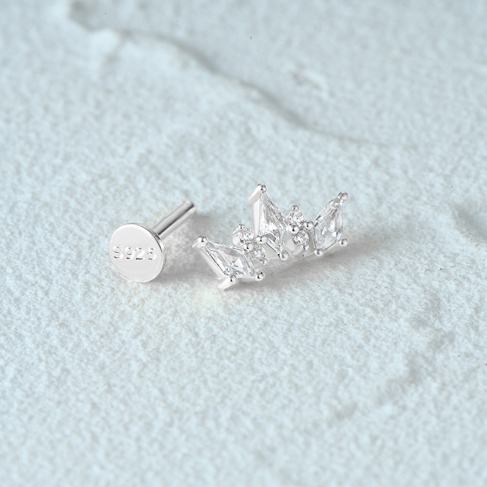 1 Piece Simple Style Flower Plating Sterling Silver Zircon Ear Studs