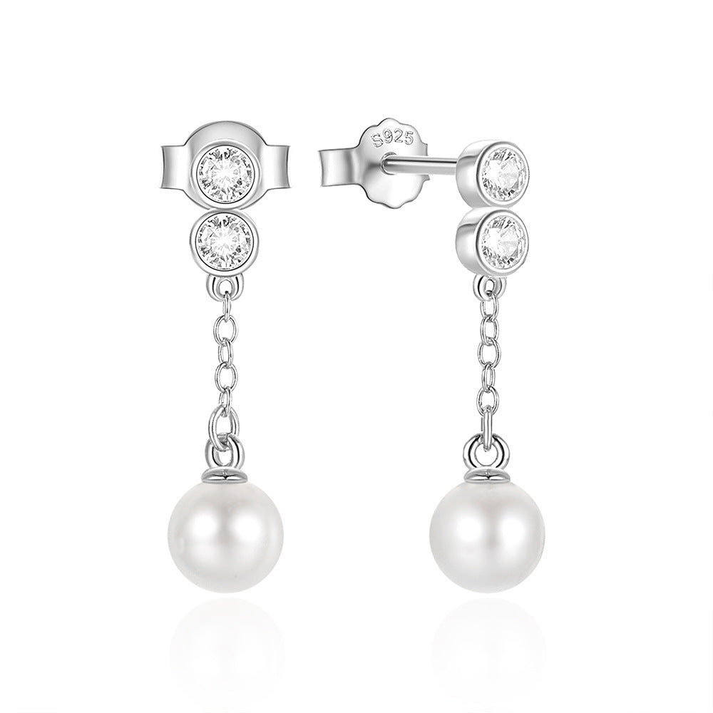 1 Pair Elegant Geometric Pearl Sterling Silver Drop Earrings