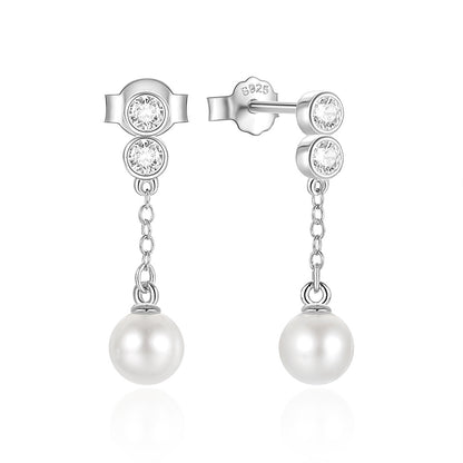 1 Pair Elegant Geometric Pearl Sterling Silver Drop Earrings