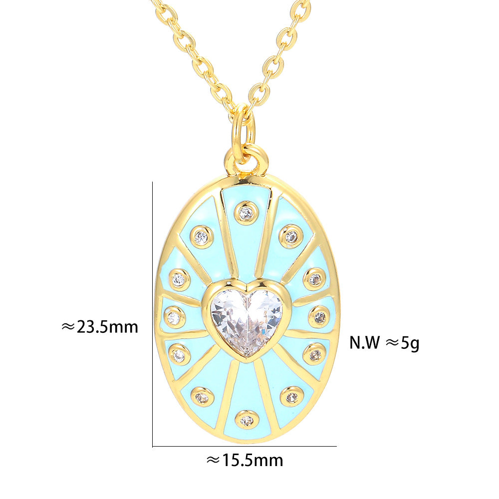 Cross-border Jewelry Dripping Oil Heart  Pendant Clavicle Chain Geometric Color Necklace