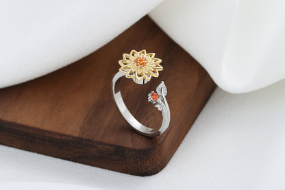 Fashion Leaf Sunflower Copper Inlay Zircon Rings