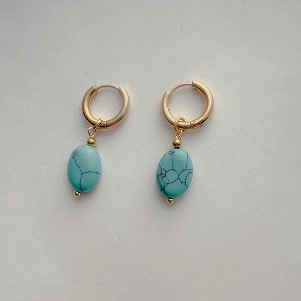 1 Pair Retro Water Droplets Stainless Steel Natural Stone Plating Drop Earrings