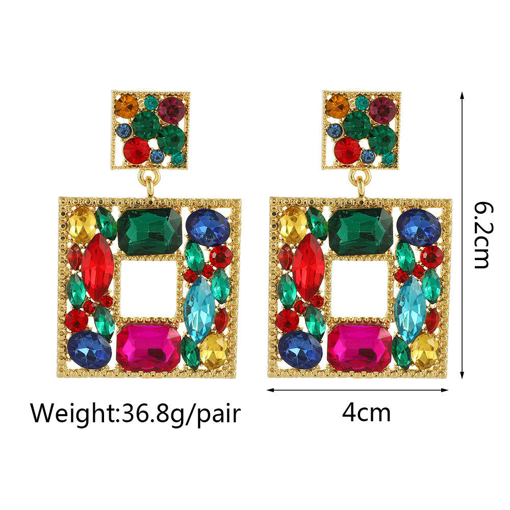 1 Pair Fashion Square Inlay Metal Artificial Diamond Drop Earrings