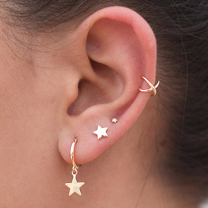 Fashion Geometric Star Moon Copper Plating Artificial Rhinestones Earrings 1 Set