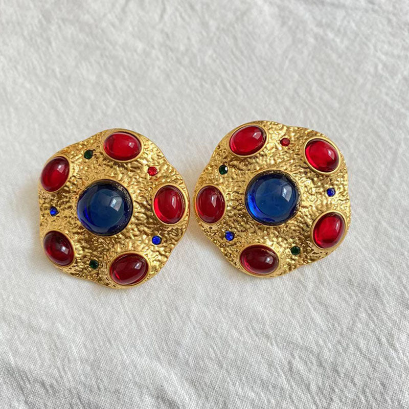 Retro Geometric Alloy Plating Artificial Gemstones Women's Ear Studs 1 Pair