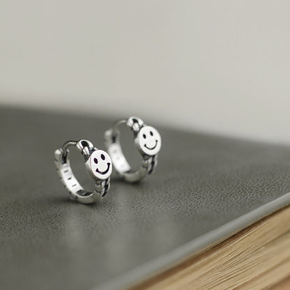 Fashion Circle Heart Shape Smiley Face Silver Earrings Plating 925 Silver Earrings