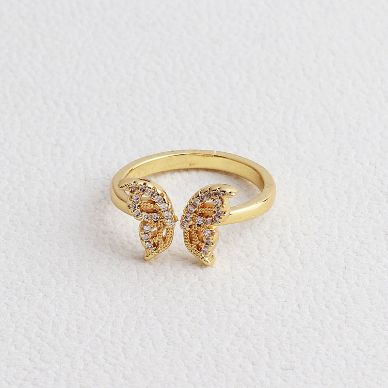 Retro Butterfly Copper Open Ring Plating Zircon Copper Rings