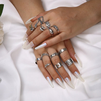 Cross-border New Ring 13-piece Set Bohemian Style Ring Chain Butterfly Frog Snake Ring