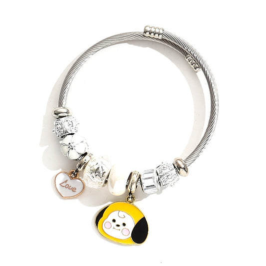 Simple Style Cartoon Character Stainless Steel Patchwork Bangle 1 Piece