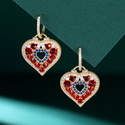 1 Pair Sweet Heart Shape Plating Inlay Copper Artificial Gemstones Drop Earrings