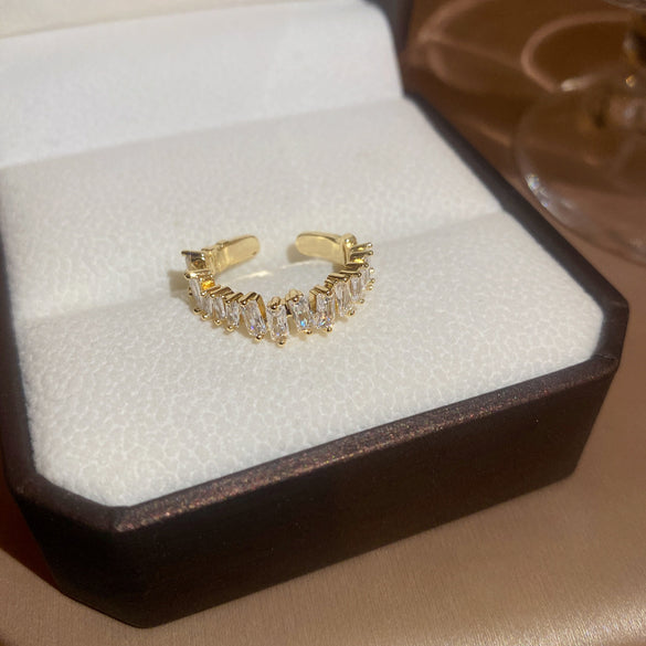 Korean temperament diamond zircon geometric opening ring light luxury niche fashion index finger ring Internet celebrity versatile jewelry women