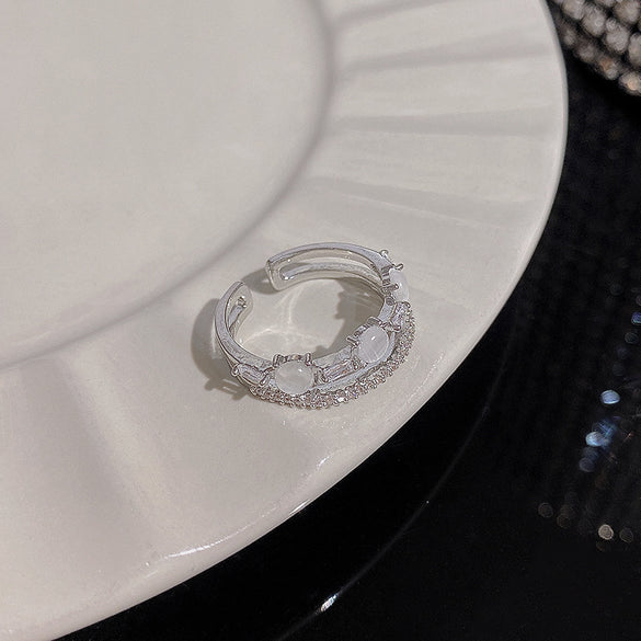 ins style silver zircon ring women's light luxury niche high-end sense open ring ring versatile temperament jewelry wholesale