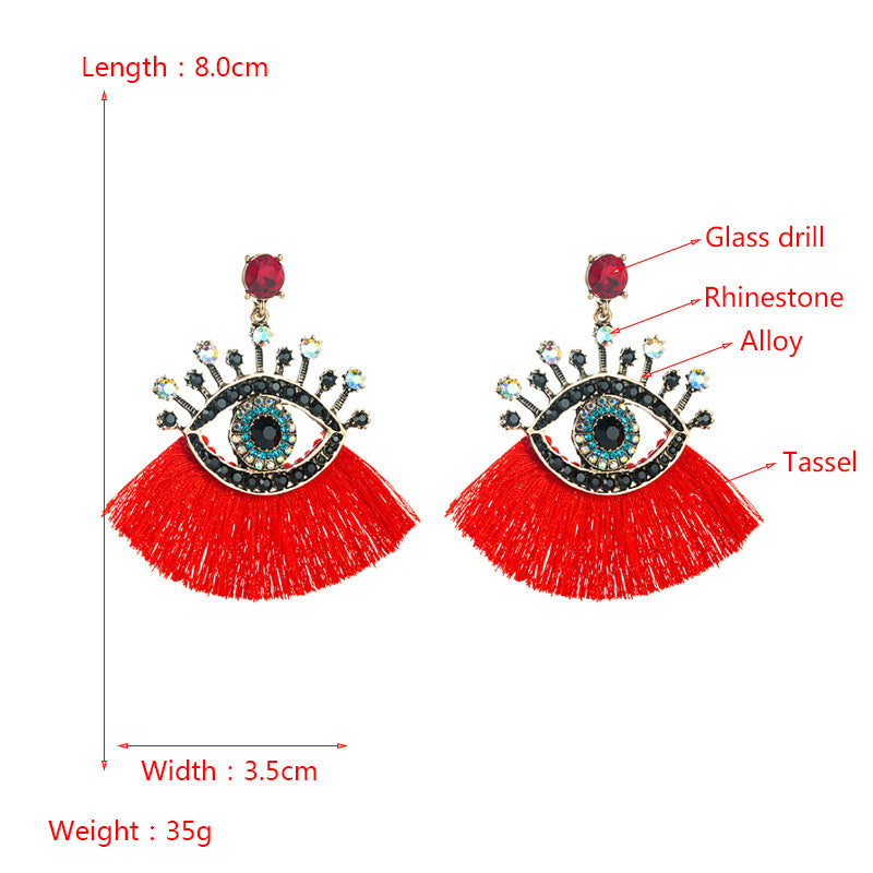 European And American Exaggerated Turkish Blue Eyes Tassel Earrings Fashionable Personalized Fan-shaped Devil Eyes Ins Earrings