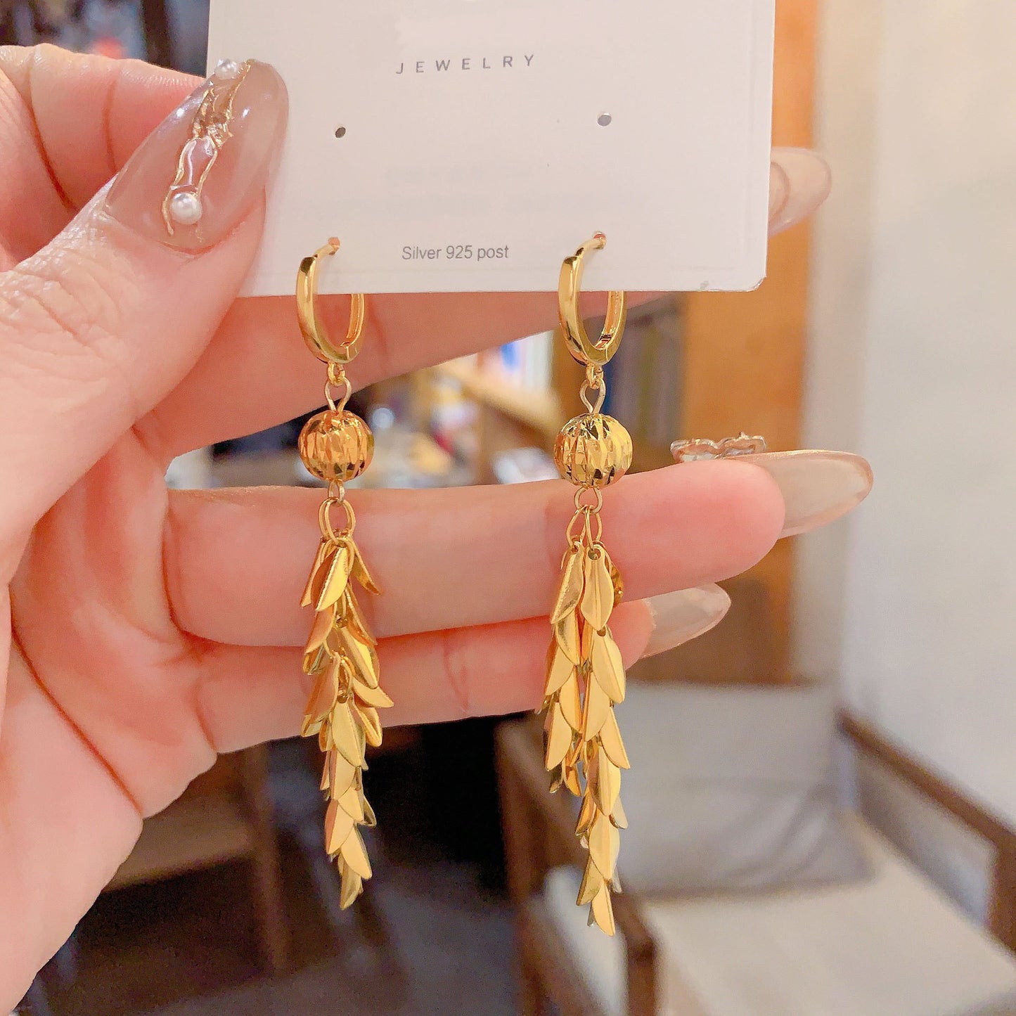 1 Pair Vintage Style Grain Tassel Copper Gold Plated Drop Earrings