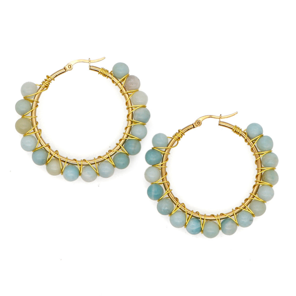 Simple Exaggerated Ethnic Gem Large Hoop Earrings