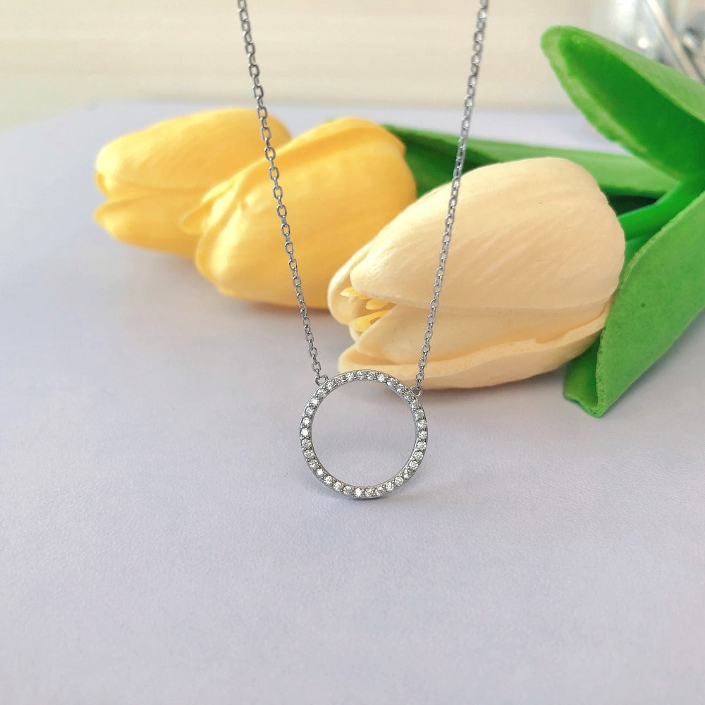 Simple Style Circle Sterling Silver Plating Inlay Zircon Pendant Necklace