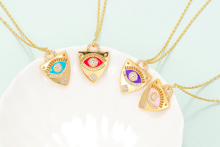 Dripping Oil Eye Pendant Necklace Geometric Color Devil's Eye Clavicle Chain