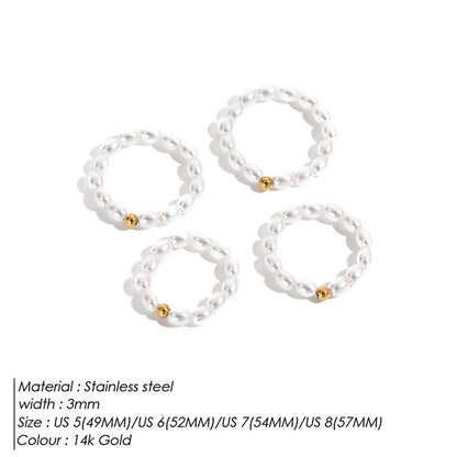 Elegant Simple Style Round Stainless Steel Imitation Pearl Rings In Bulk