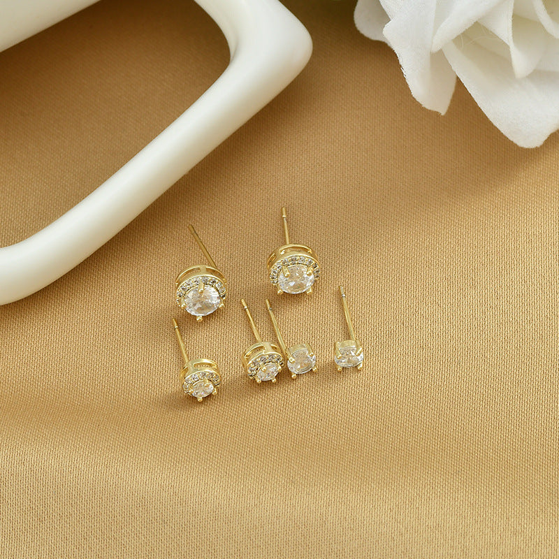 3 Pairs Simple Style Round Copper Inlay Zircon Ear Studs