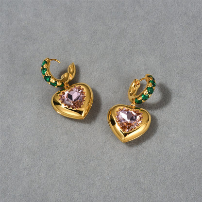 1 Pair Simple Style Heart Shape Inlay Copper Zircon Drop Earrings