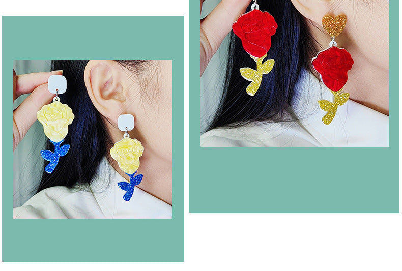 1 Pair Sweet Flower Arylic Drop Earrings