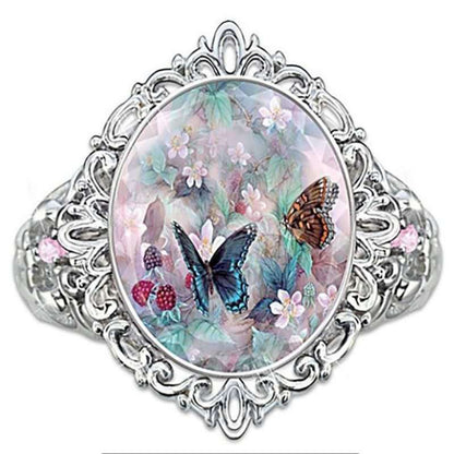 Elegant Butterfly Alloy Plating Inlay Resin Women's Rings