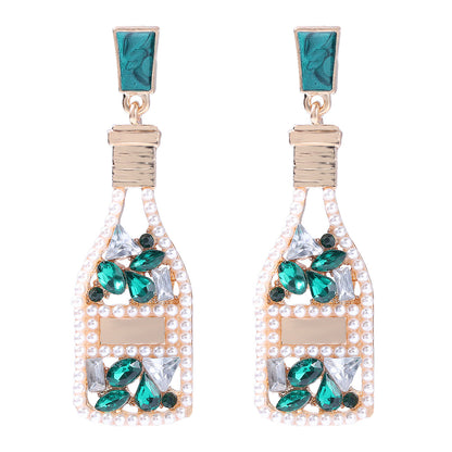 Fashion Wine Bottle Diamond Alloy Artificial Gemstones Earrings